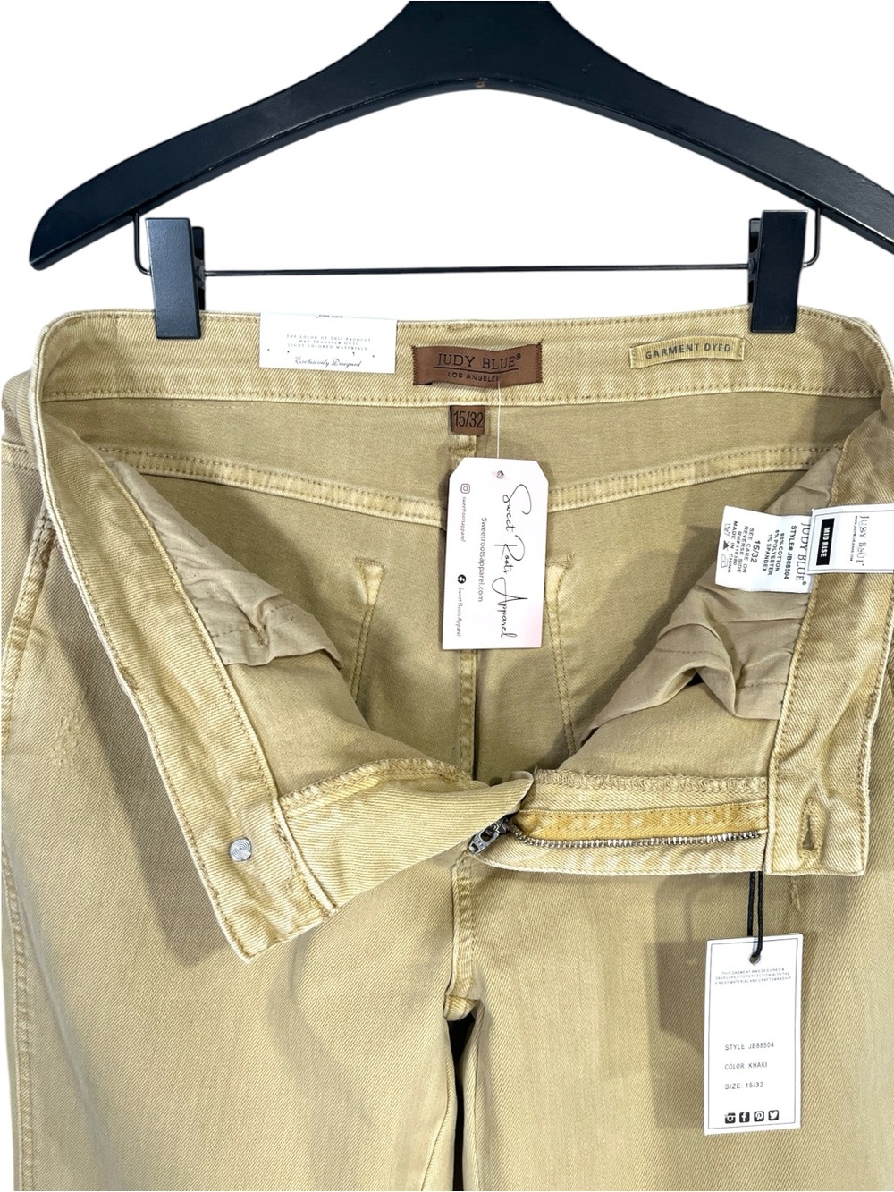 NWT Judy Blue Mid-Rise Garment Dyed Khaki Slim Bootcut Jeans 88504 size 15/32 - Picture 6 of 9